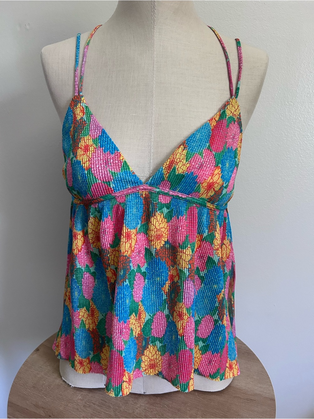 Zara Multicolored Pleated Strappy Camisole Top Size Small